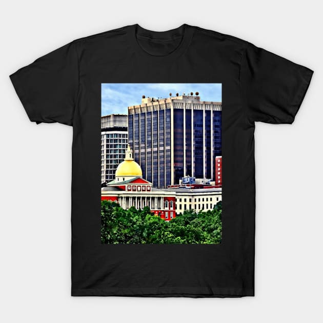 Boston MA - Skyline with Massachusetts State House T-Shirt by SusanSavad